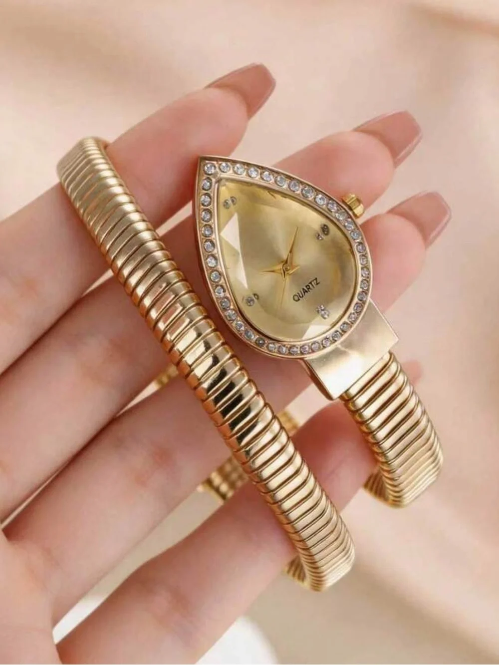 Gold Serpenti Coil Watch | Crystal Bezel Luxe Wrap Bracelet